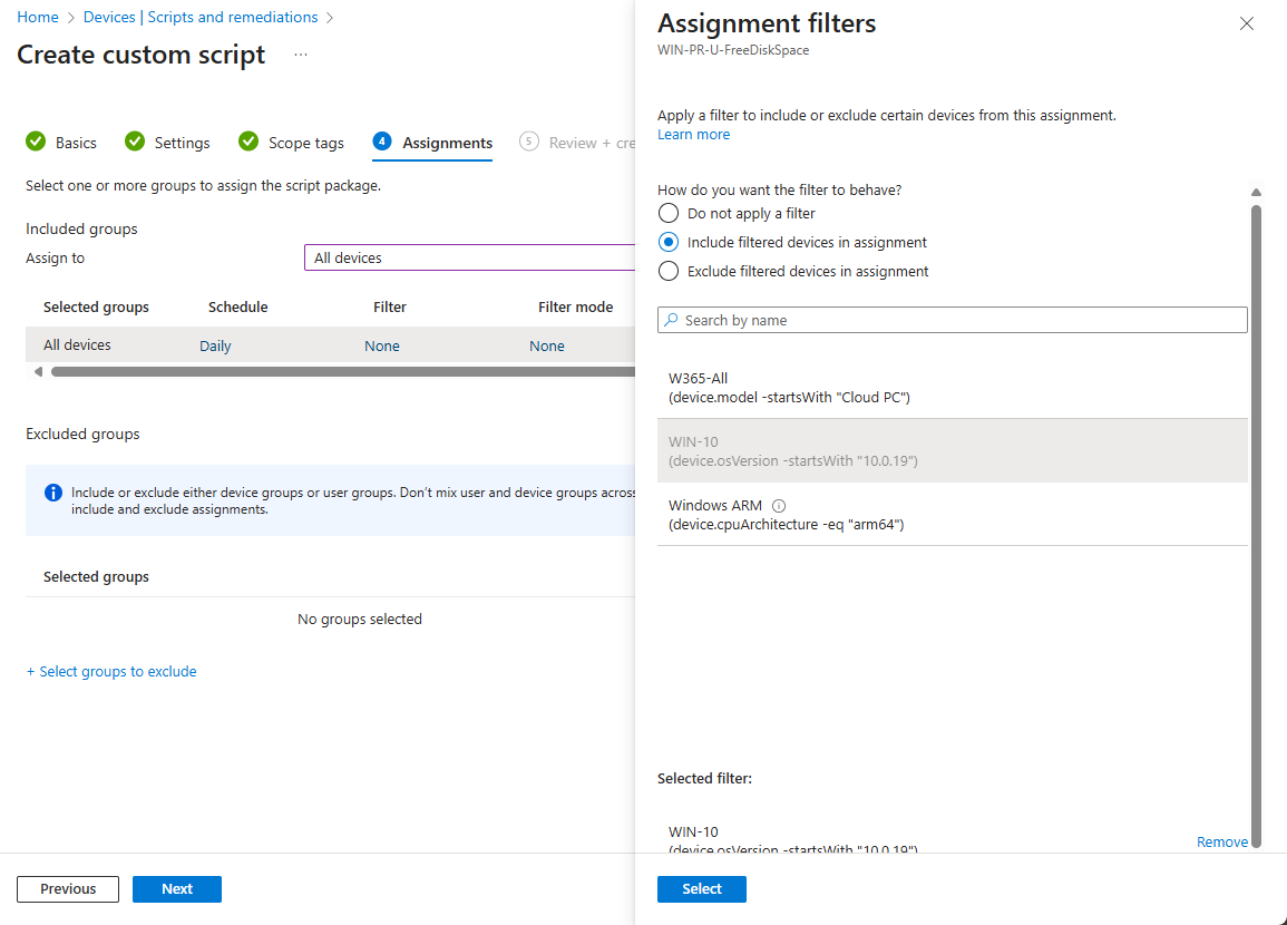 Intune Remediation assignment and schedule